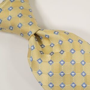 JOS A BANK Executive Collection, 100% Silk Tie, Yellow & Blue, Geometric Pattern